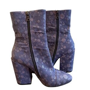 Dries Van Noten Purple Blue Floral Brocade Ankle Boot EU37 US 7